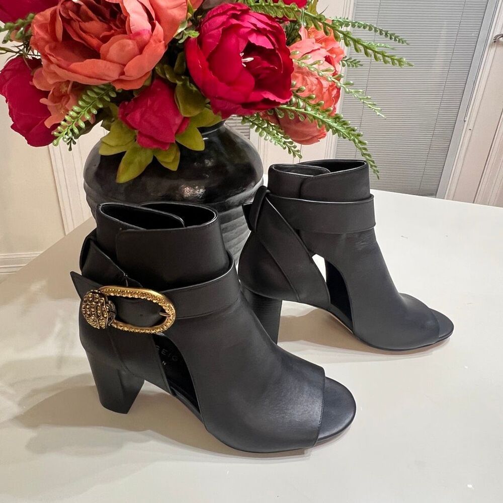 Kurt Geiger London Women's Mayfair Peep Toe Leather Ankle Boots Black Size 38